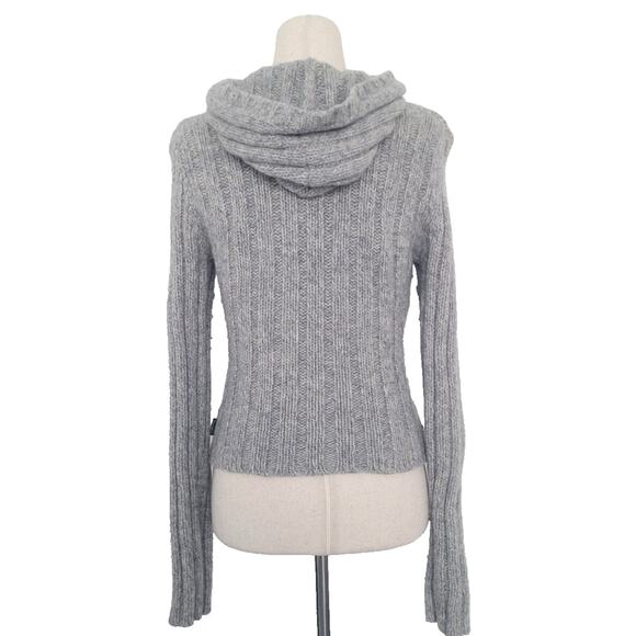 Y2K Abercrombie & Fitch Merino Wool Knit Hooded Pocket Sweater M Preppy Fitted - Picture 2 of 9